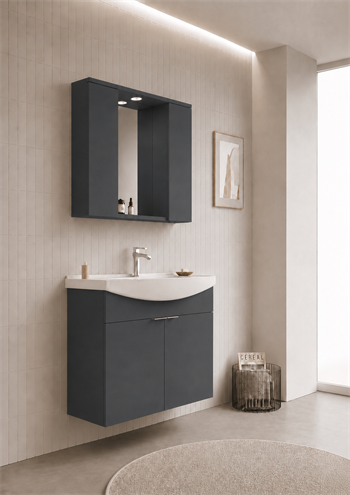 Orka Purus 100 cm ,Mat Antrasit, Banyo Dolabı Takımı (Asma,Spotlu Ayna), 5007985