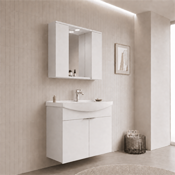 Orka Purus 100 cm ,Parlak Beyaz, Banyo Dolabı Takımı (Asma,Spotlu Ayna), 5007974
