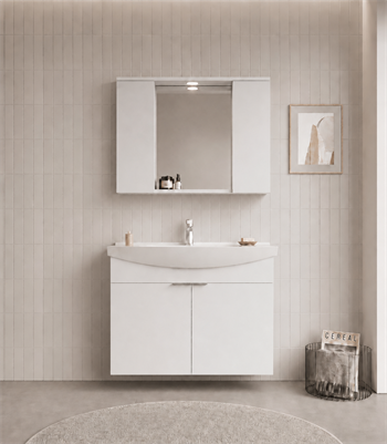 Orka Purus 100 cm ,Parlak Beyaz, Banyo Dolabı Takımı (Asma,Spotlu Ayna), 5007974