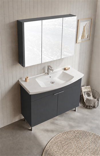 Orka Purus 100 cm ,Mat Antrasit, Banyo Dolabı Takımı (Ayaklı,Dolaplı Ayna), 5008487