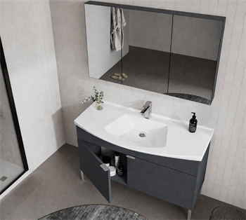Orka Purus 100 cm ,Mat Antrasit, Banyo Dolabı Takımı (Ayaklı,Dolaplı Ayna), 5008487