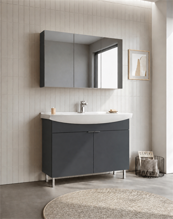 Orka Purus 100 cm ,Mat Antrasit, Banyo Dolabı Takımı (Ayaklı,Dolaplı Ayna), 5008487