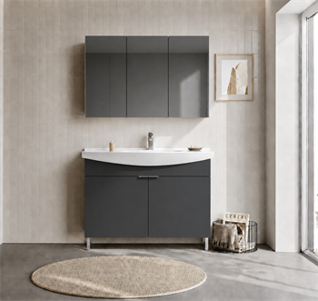Orka Purus 100 cm ,Mat Antrasit, Banyo Dolabı Takımı (Ayaklı,Dolaplı Ayna), 5008487