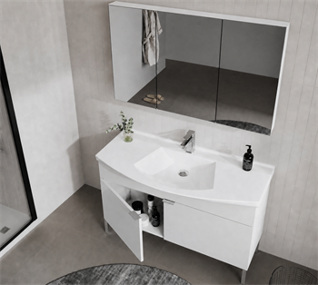 Orka Purus 100 cm ,Parlak Beyaz, Banyo Dolabı Takımı (Ayaklı,Dolaplı Ayna), 5008488