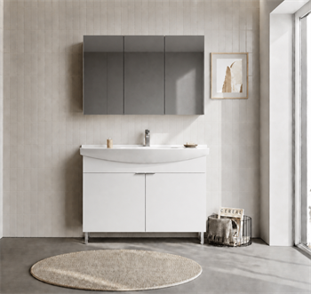 Orka Purus 100 cm ,Parlak Beyaz, Banyo Dolabı Takımı (Ayaklı,Dolaplı Ayna), 5008488