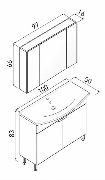 Orka Purus 100 cm ,Parlak Beyaz, Banyo Dolabı Takımı (Ayaklı,Dolaplı Ayna), 5008488