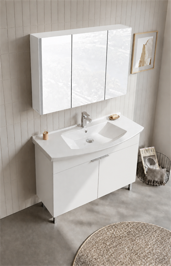 Orka Purus 100 cm ,Parlak Beyaz, Banyo Dolabı Takımı (Ayaklı,Dolaplı Ayna), 5008488
