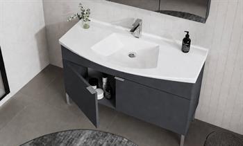 Orka Purus 100 cm ,Mat Antrasit, Banyo Dolabı Takımı (Ayaklı,Düz Ayna), 5008475