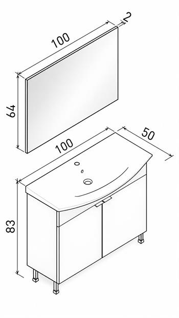 Orka Purus 100 cm ,Mat Antrasit, Banyo Dolabı Takımı (Ayaklı,Düz Ayna), 5008475