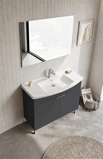 Orka Purus 100 cm ,Mat Antrasit, Banyo Dolabı Takımı (Ayaklı,Düz Ayna), 5008475