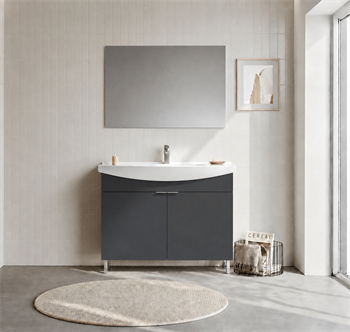 Orka Purus 100 cm ,Mat Antrasit, Banyo Dolabı Takımı (Ayaklı,Düz Ayna), 5008475