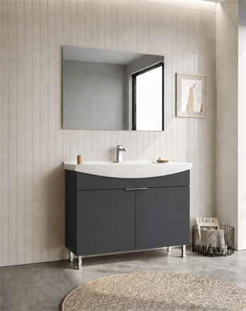 Orka Purus 100 cm ,Mat Antrasit, Banyo Dolabı Takımı (Ayaklı,Düz Ayna), 5008475