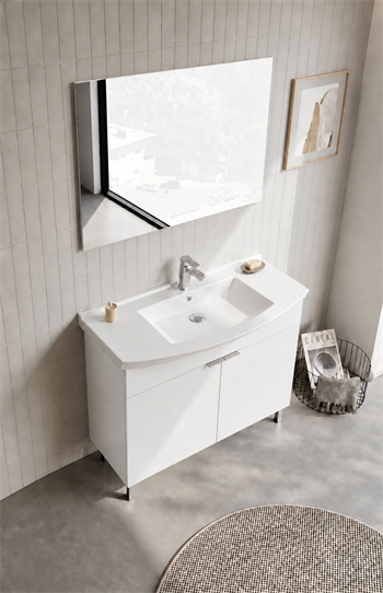 Orka Purus 100 cm ,Parlak Beyaz, Banyo Dolabı Takımı (Ayaklı,Düz Ayna), 5008476
