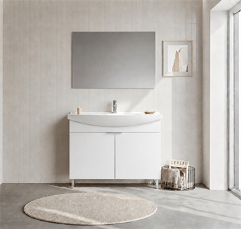 Orka Purus 100 cm ,Parlak Beyaz, Banyo Dolabı Takımı (Ayaklı,Düz Ayna), 5008476