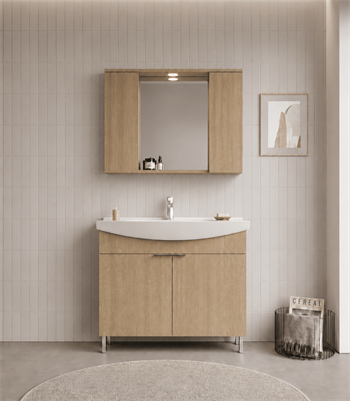 Orka Purus 100 cm ,Budva, Banyo Dolabı Takımı (Ayaklı,Spotlu Ayna), 5008442