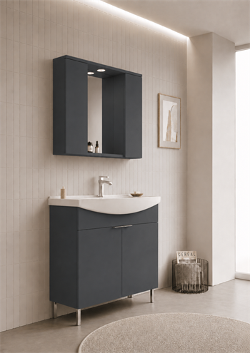 Orka Purus 100 cm ,Mat Antrasit, Banyo Dolabı Takımı (Ayaklı,Spotlu Ayna), 5008443