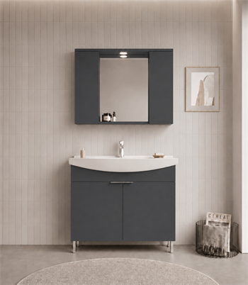 Orka Purus 100 cm ,Mat Antrasit, Banyo Dolabı Takımı (Ayaklı,Spotlu Ayna), 5008443