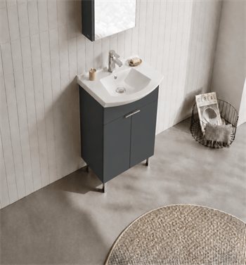 Orka Purus 55 cm, Mat Antrasit, Banyo Dolabı Alt Modül Ve Lavabo, (Ayaklı), 5008445