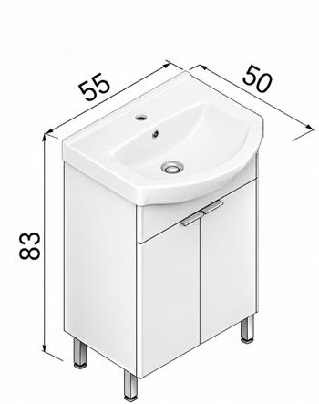 Orka Purus 55 cm, Parlak Beyaz, Banyo Dolabı Alt Modül Ve Lavabo, 5008446
