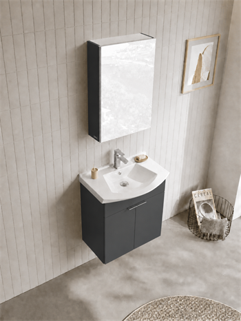 Orka Purus 55 cm ,Mat Antrasit, Banyo Dolabı Takımı (Dolaplı Ayna), 5008334
