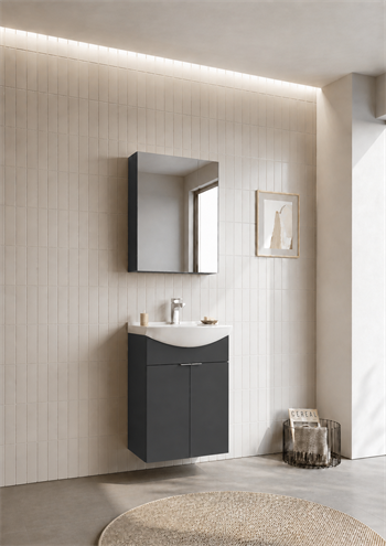 Orka Purus 55 cm ,Mat Antrasit, Banyo Dolabı Takımı (Dolaplı Ayna), 5008334