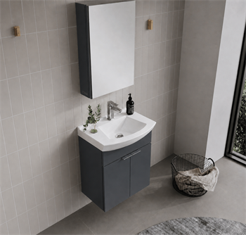 Orka Purus 55 cm ,Mat Antrasit, Banyo Dolabı Takımı (Dolaplı Ayna), 5008334