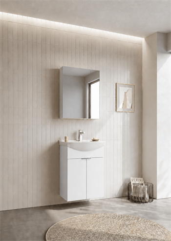 Orka Purus 55 cm ,Parlak Beyaz, Banyo Dolabı Takımı (Dolaplı Ayna),  5008335