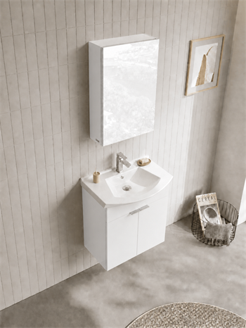 Orka Purus 55 cm ,Parlak Beyaz, Banyo Dolabı Takımı (Dolaplı Ayna),  5008335