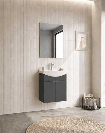 Orka Purus 55 cm ,Mat Antrasit, Banyo Dolabı Takımı (Asma,Düz Ayna), 5008316
