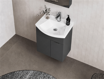 Orka Purus 55 cm ,Mat Antrasit, Banyo Dolabı Takımı (Asma,Düz Ayna), 5008316
