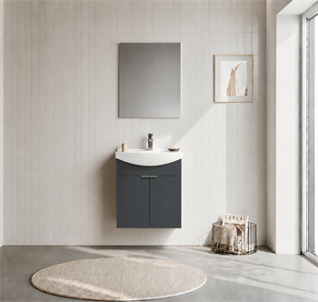 Orka Purus 55 cm ,Mat Antrasit, Banyo Dolabı Takımı (Asma,Düz Ayna), 5008316