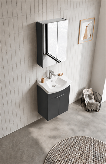 Orka Purus 55 cm ,Mat Antrasit, Banyo Dolabı Takımı (Asma,Düz Ayna), 5008316