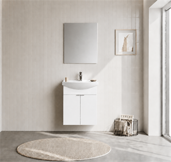 Orka Purus 55 cm ,Parlak Beyaz, Banyo Dolabı Takımı (Asma,Düz Ayna), 5008317