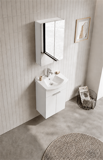 Orka Purus 55 cm ,Parlak Beyaz, Banyo Dolabı Takımı (Asma,Düz Ayna), 5008317