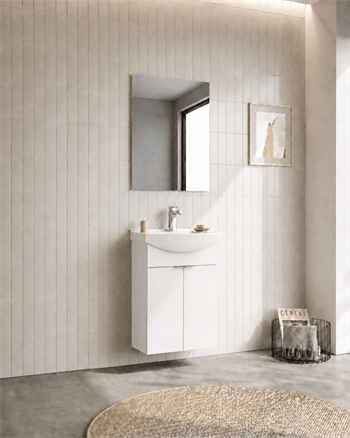 Orka Purus 55 cm ,Parlak Beyaz, Banyo Dolabı Takımı (Asma,Düz Ayna), 5008317