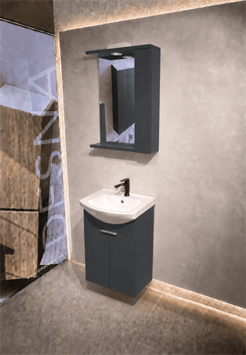 Orka Purus 55 cm ,Mat Antrasit, Banyo Dolabı Takımı (Asma,Spotlu Ayna), 5007982