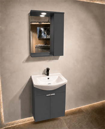 Orka Purus 55 cm ,Mat Antrasit, Banyo Dolabı Takımı (Asma,Spotlu Ayna), 5007982