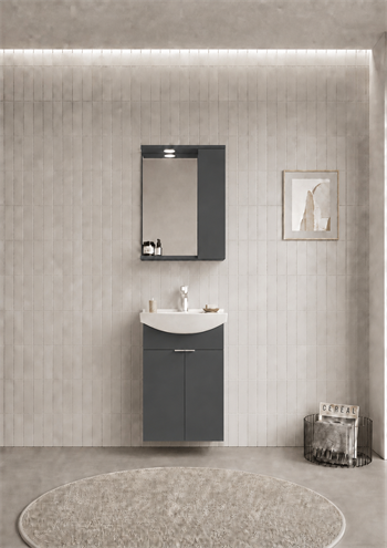 Orka Purus 55 cm ,Mat Antrasit, Banyo Dolabı Takımı (Asma,Spotlu Ayna), 5007982