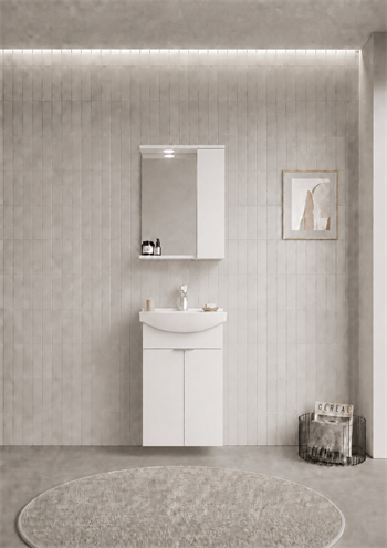 Orka Purus 55 cm ,Parlak Beyaz, Banyo Dolabı Takımı (Asma,Spotlu Ayna), 5008287