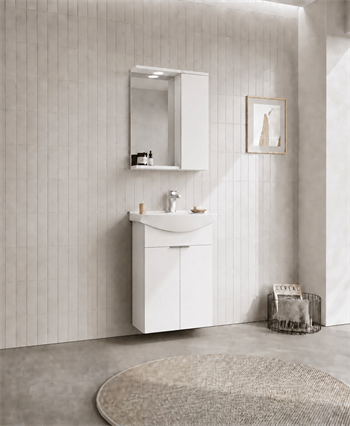Orka Purus 55 cm ,Parlak Beyaz, Banyo Dolabı Takımı (Asma,Spotlu Ayna), 5008287