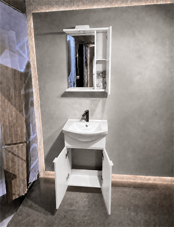 Orka Purus 55 cm ,Parlak Beyaz, Banyo Dolabı Takımı (Asma,Spotlu Ayna), 5008287