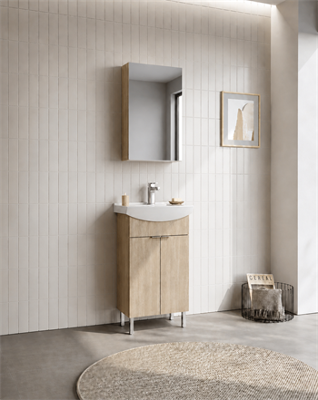 Orka Purus 55 cm ,Budva, Banyo Dolabı Takımı (Ayaklı,Dolaplı Ayna), 5008477