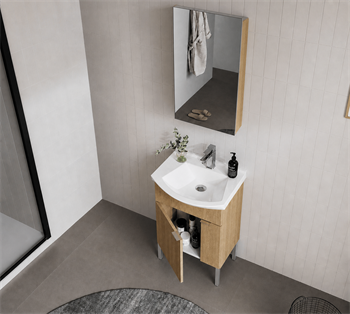 Orka Purus 55 cm ,Budva, Banyo Dolabı Takımı (Ayaklı,Dolaplı Ayna), 5008477