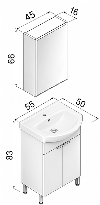 Orka Purus 55 cm ,Budva, Banyo Dolabı Takımı (Ayaklı,Dolaplı Ayna), 5008477