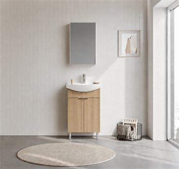 Orka Purus 55 cm ,Budva, Banyo Dolabı Takımı (Ayaklı,Dolaplı Ayna), 5008477