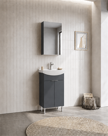Orka Purus 55 cm ,Mat Antrasit, Banyo Dolabı Takımı (Ayaklı,Dolaplı Ayna), 5008478