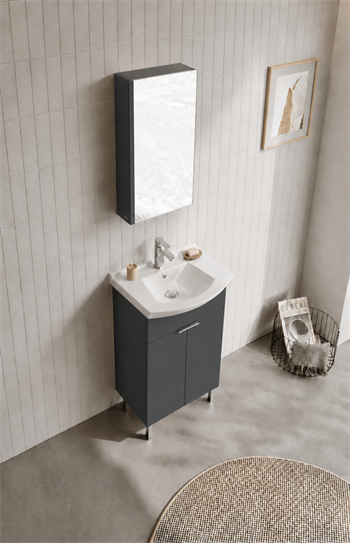 Orka Purus 55 cm ,Mat Antrasit, Banyo Dolabı Takımı (Ayaklı,Dolaplı Ayna), 5008478