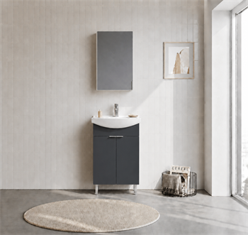 Orka Purus 55 cm ,Mat Antrasit, Banyo Dolabı Takımı (Ayaklı,Dolaplı Ayna), 5008478