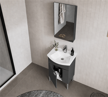 Orka Purus 55 cm ,Mat Antrasit, Banyo Dolabı Takımı (Ayaklı,Dolaplı Ayna), 5008478