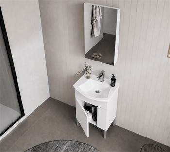Orka Purus 55 cm ,Parlak Beyaz, Banyo Dolabı Takımı (Ayaklı,Dolaplı Ayna), 5008479